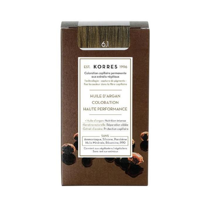 Coloration Permanente - KORRES - Blond Foncé Cendré 6.1 - Sans ammoniaque - Tous types de cheveux - Crème