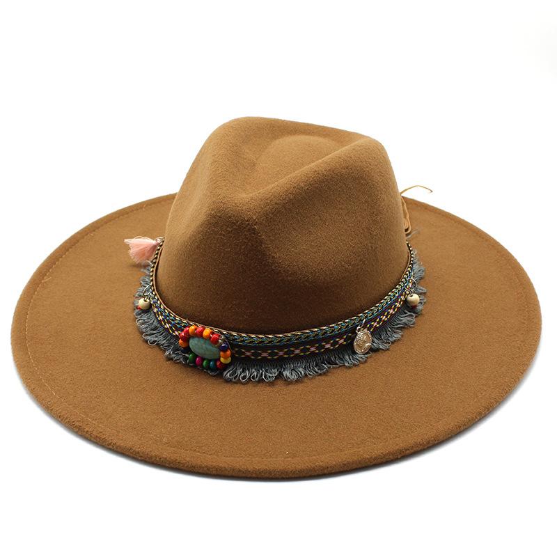 Ethnic Style Woolen Big-Brimmed Jazz Top Hat For Men And Women 9.5Cm Big-Edged Jazz Hat Church Hat