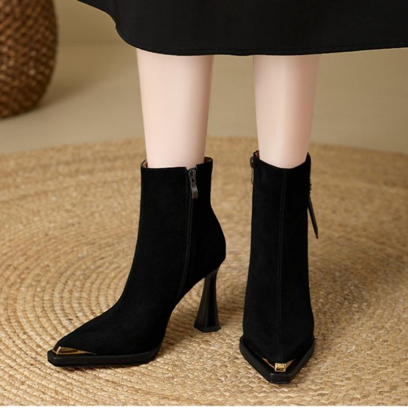 Elegant High Heels Women Ankle Boots Party Pointed Toe Heeled Shoes Designer 2025 Winter New Dress Boots Woman Pumps