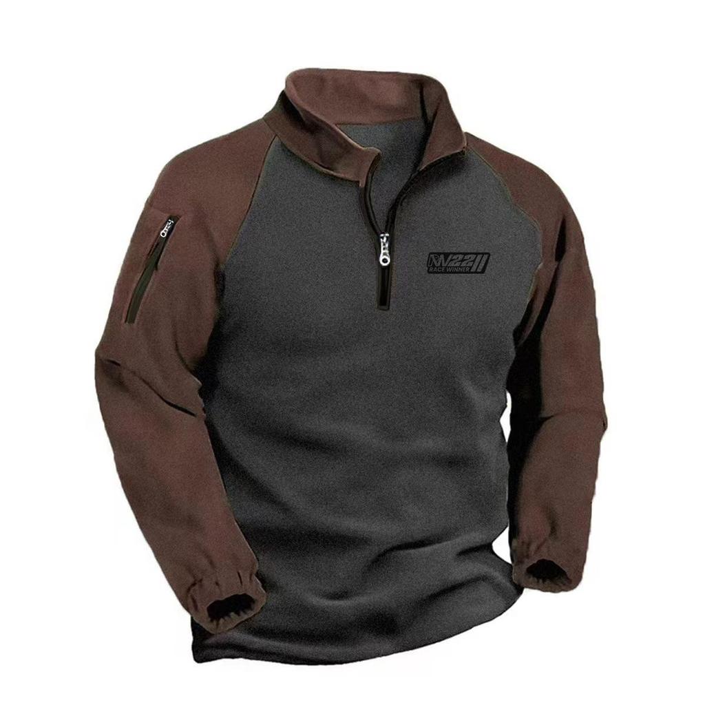 Men's Fleece Warm V-neck Zipper Sweatshirt Outdoor Sports Coats Pullover Men's Casual Outwear