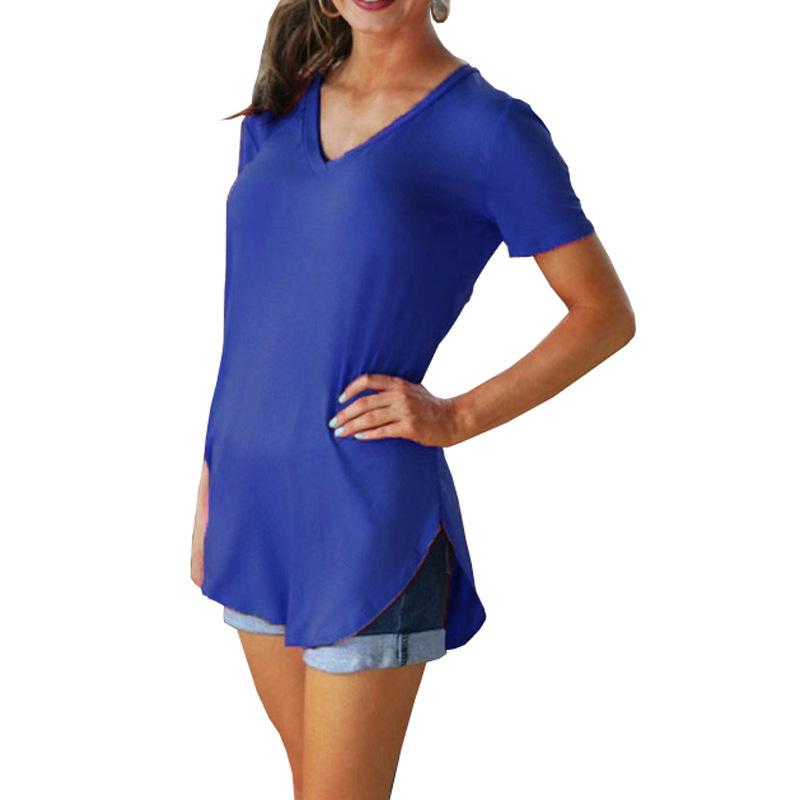 

Short Sleeve Womens Vneck Hem Loose Casual Tee Tshirt Summer Tunic Top Blouse RoyalBlue,2XL