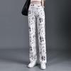 2025 Summer New Versatile Elastic Waist Straight Leg Pants Cuihua Print - Slimming, Stretchy Women's Long Trendy Body Shaping Pants