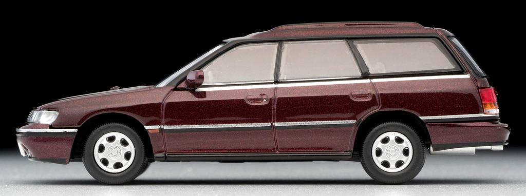 Tomica Limited Vintage Neo scale model of the Subaru Legacy Touring Wagon GT in dark red 1/64 (TLV-N201a) (finished product)