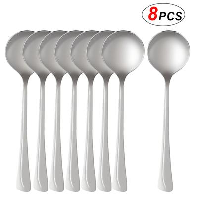 8PCS Korean-Style Long-Handled Spoon, 304 Stainless Steel Household Rice Mixing Spoon, Soup Spoon Safety for Family Gathering