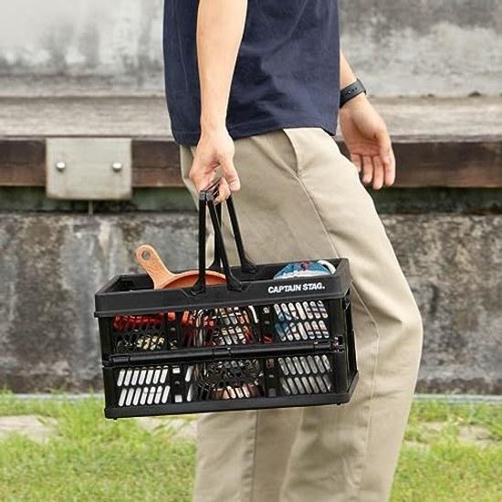 Captain Stag Folding Container Basket Handy Handle S M L Sizes Capacity 7L 15L 26L Black Khaki Olive