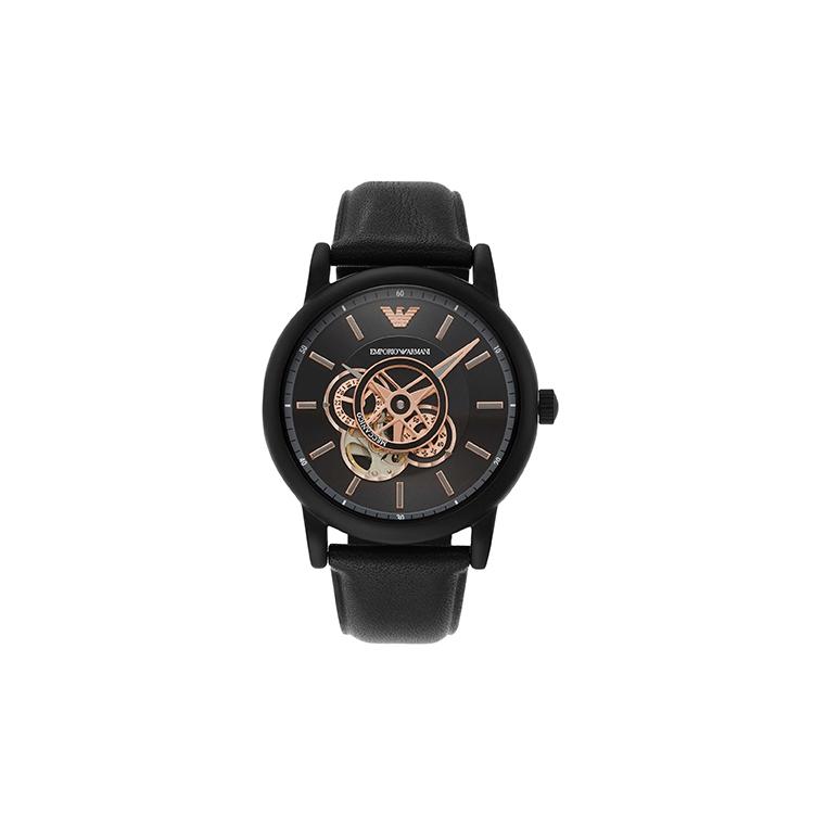 EMPORIO ARMANI LUIGI Wrist Watch Mechanical Movement Genuine Leather Strap Black Dial Men s AR60012 Black Dial