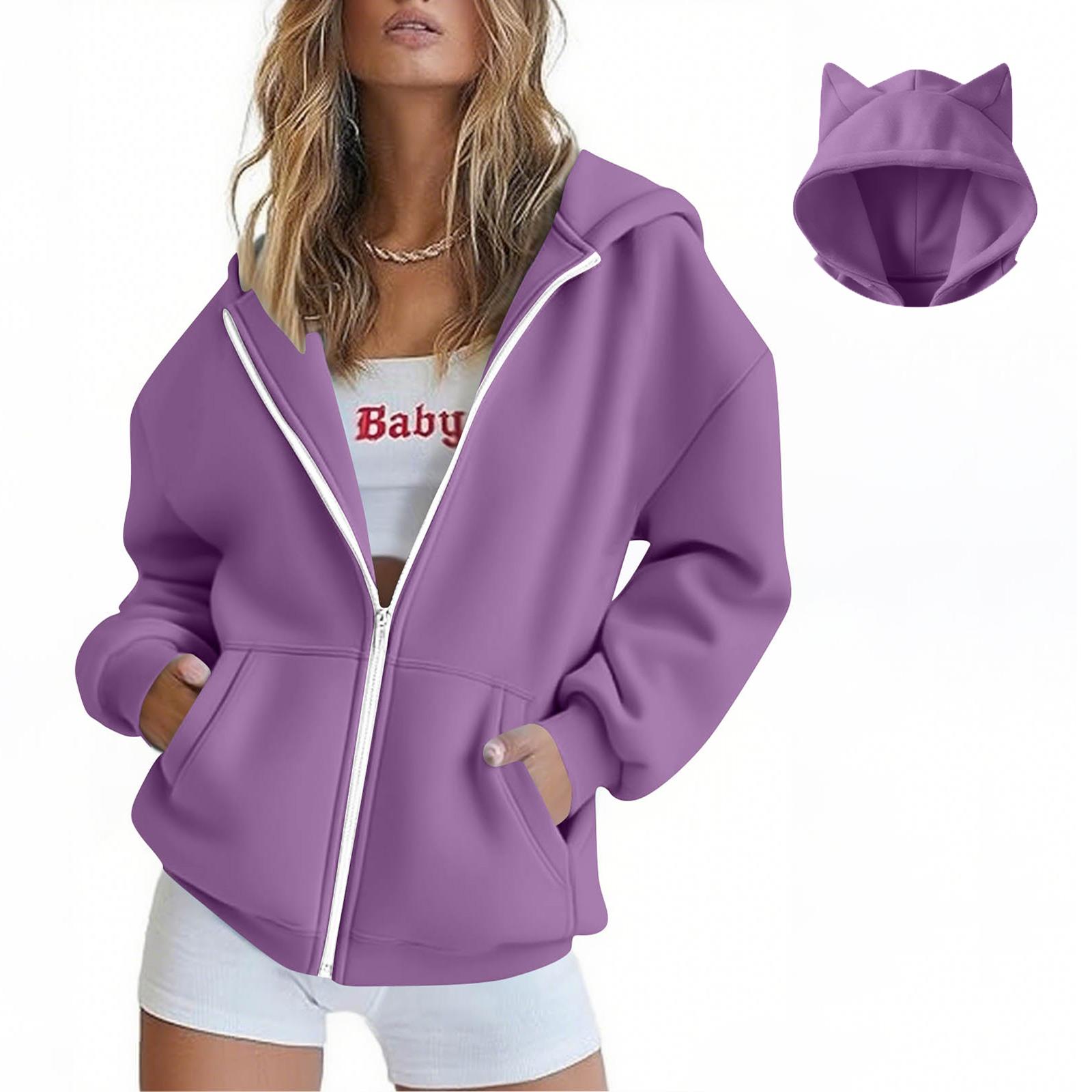 

Women s Fashion Casual Long Sleeve Solid Color Hooded Sweatshirt Tops S