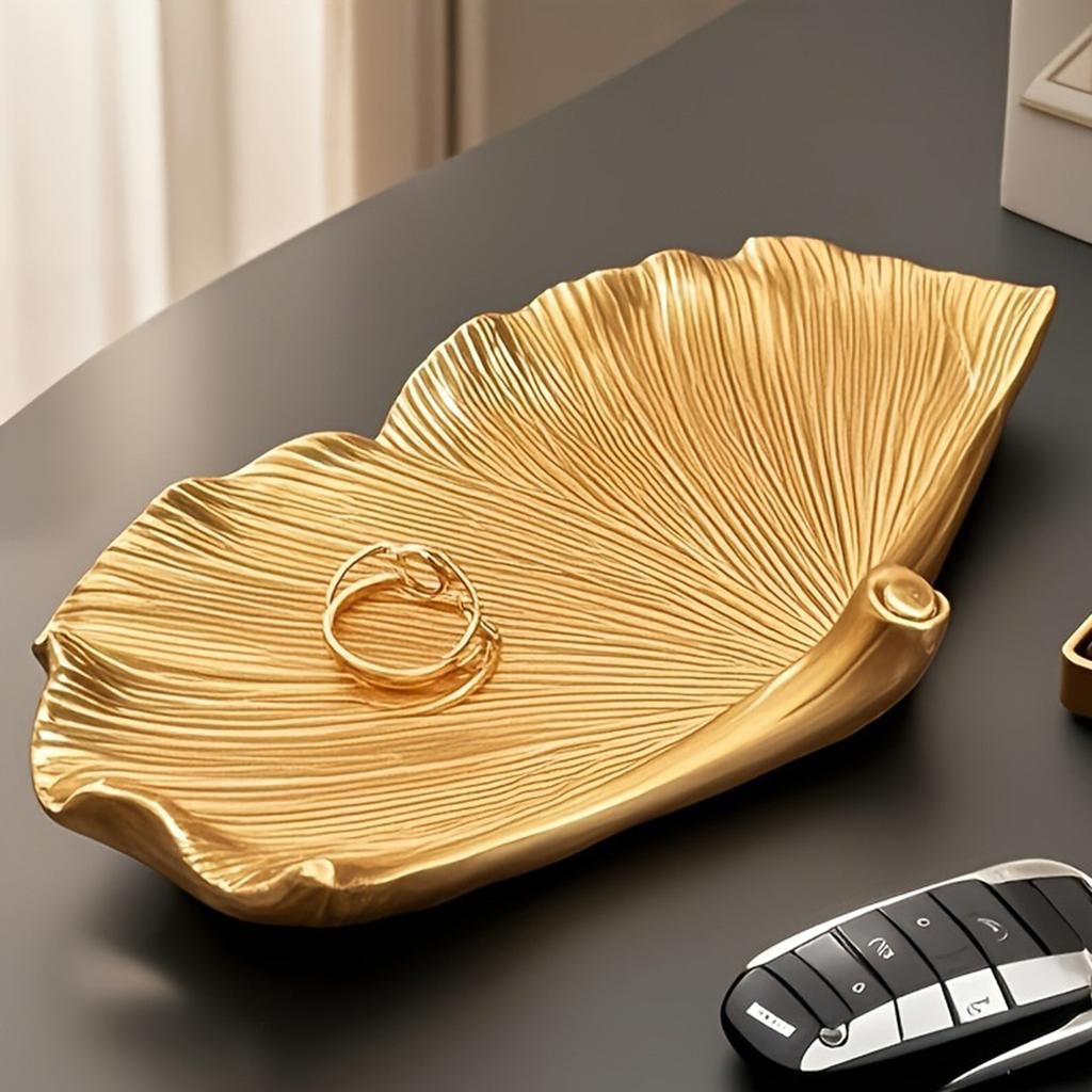 Nordic Golden Leaf Resin Tray for Keys Watches Storage Jewelry Organizer Home Entrance Decoration