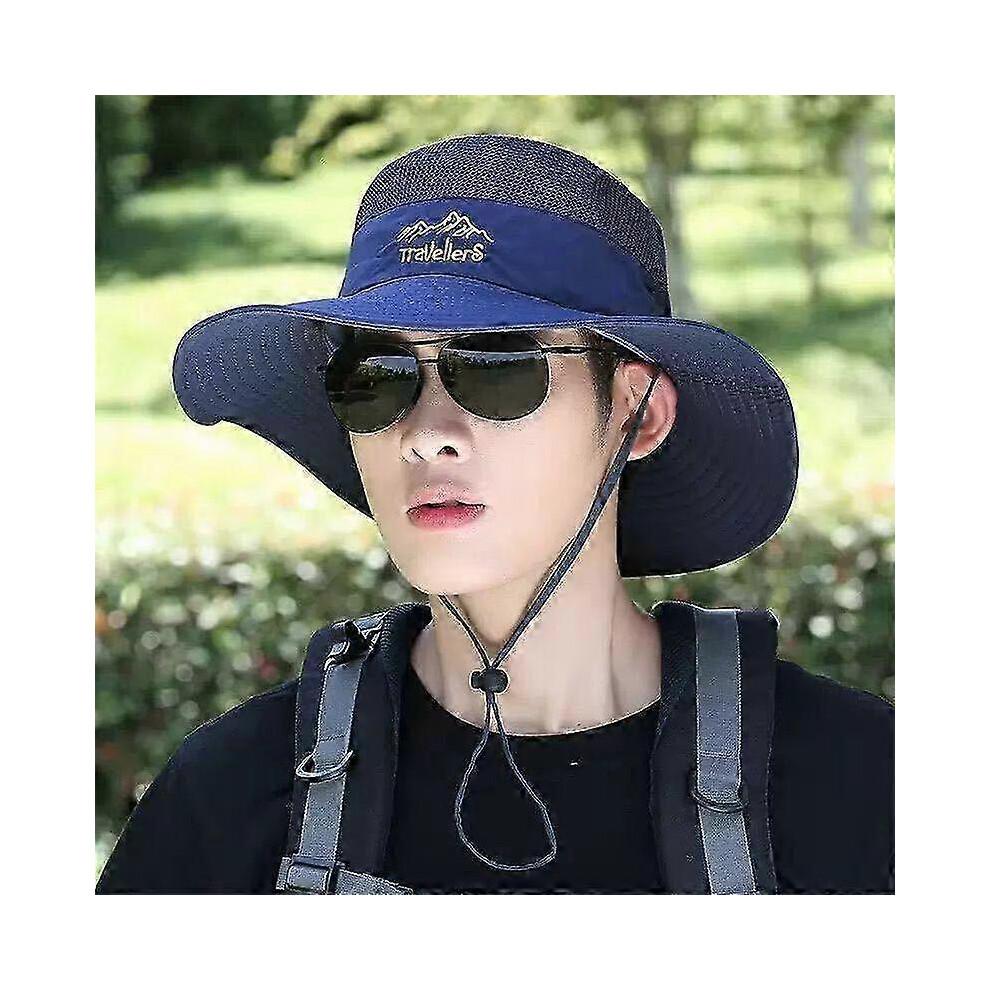 (dark blue) Hat men's summer sun hat hiking fishing sun hat outdoor breathable sun hat men's cycling hat fishing hat