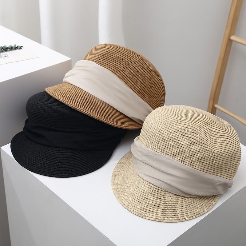 

Simple pleated hat women s summer elegance temperament sunshade sunscreen equestrian hat duck tongue versatile straw hat рожевий