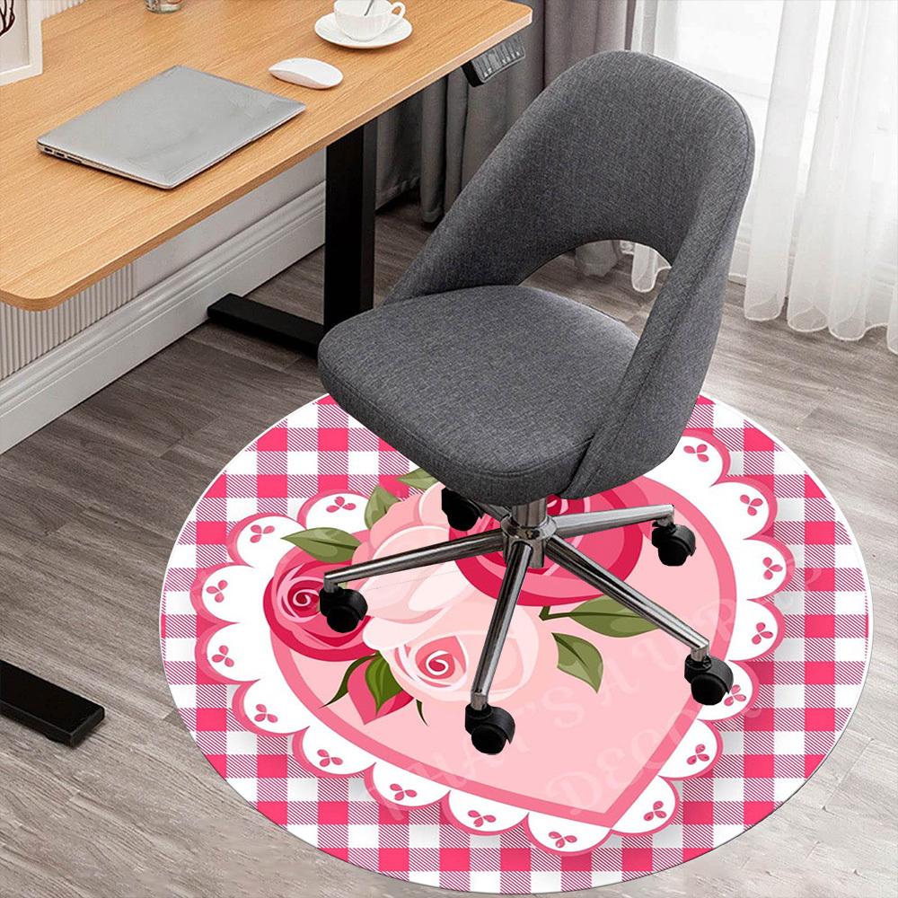 1PC Roses Heart Office Round Area Rug, Under Office Chairs Bedroom Living Room Home Decor,Carpet for Office, -1110265