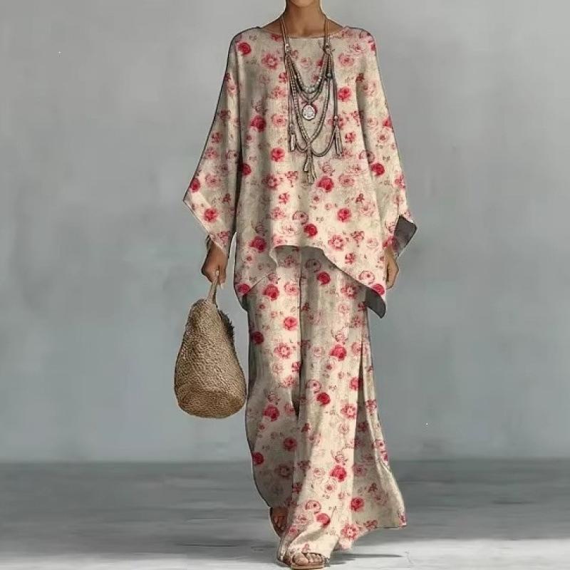 16 European and American women's clothing Y1 large size thin ethnic style dress set Bohemian casual large size jumpsuit