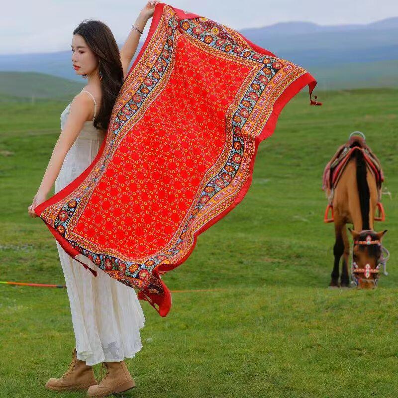 Women's Ethnic Silk Scarf: Sunscreen Shawl for Prairie Travel