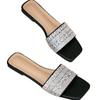 Women's Rhinestone Flat Sandals - Summer 2025 New Arrival, White Square Toe Flip-Flops, Outdoor Casual Wear.