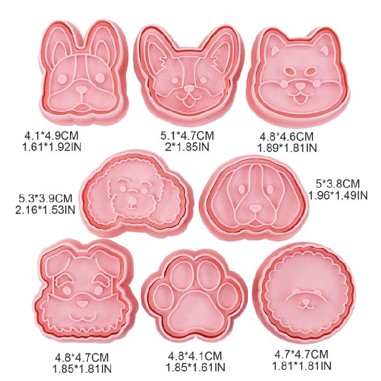 8Pcs Dogs Head Cookie Cutters Cartoon Pressable Biscuits Mold Party Supplies