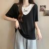 Plus Size Women's Tummy-Concealing Printed Short Sleeve Hollow-Out Loose Slimming Two-Piece T-shirt