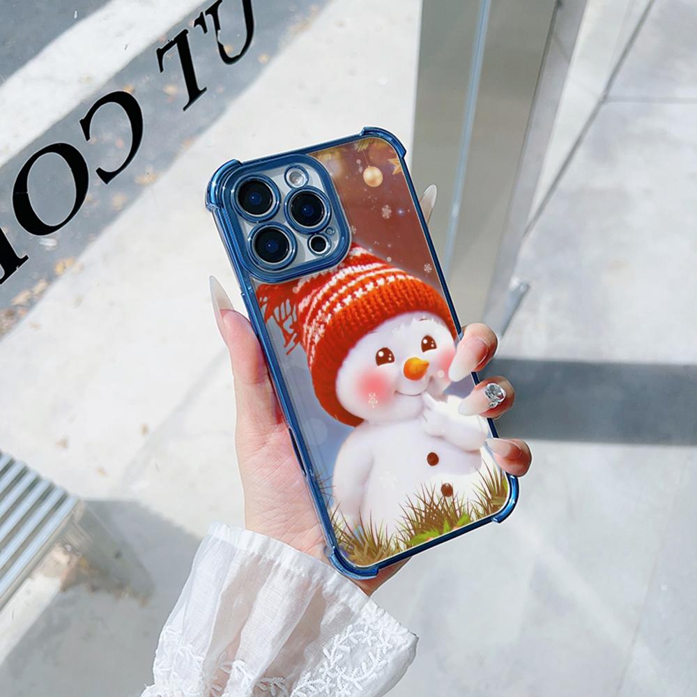 Ae110 Merry Christmas Electroplated TPU Phone Cases for iPhone 16 15 13 11 Pro Max 14 Plus 12 XR Infinix Smart 8 Tecno Four Corner Protection Cover