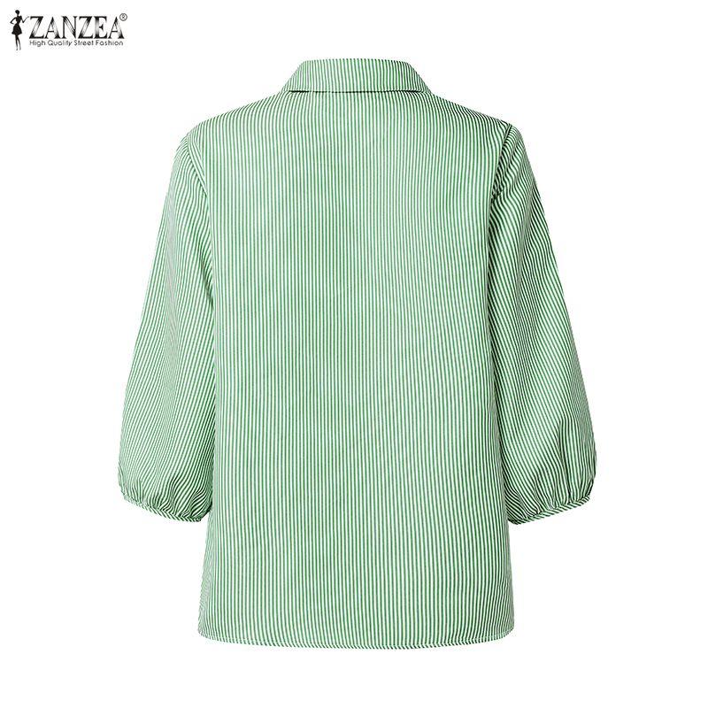 ZANZEA Camicia da donna a righe larghe con colletto a punta e maniche a 3/4