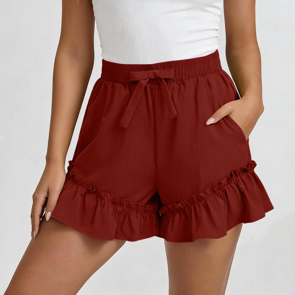 Women's Color Cotton And Linen Casual Waist Shorts With Pockets And Shorts