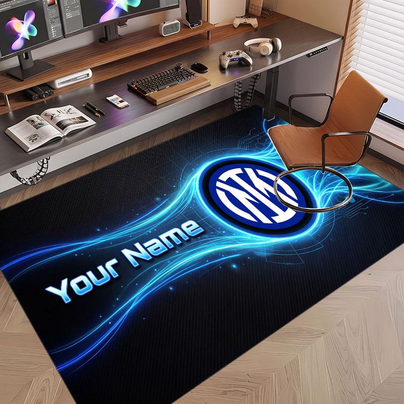 Custom Rug Inter Milan Pattern Print Name Text Soft Non‑Slip Floor Carpet for Home Indoor Decoration
