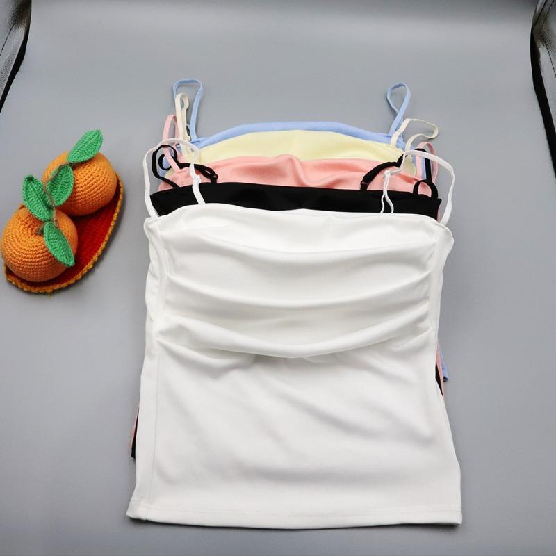 Women's Pleated Camisole Top Summer One Neck Tank Top Women's Slimming Street Top Girls' Chest Cushion Pure Desire Camis