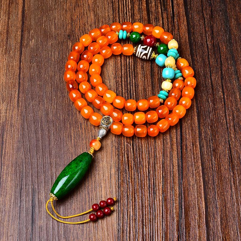 108 Beads Golden Armor Tibetan Style Wenwan Bracelet with Turquoise and Horn Details