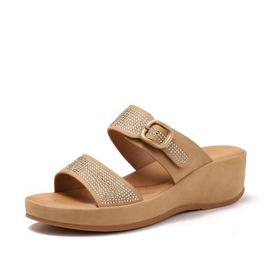 Water Diamond Wedge Heels Slippers Women's Vacation Shoes One-shoulder Flip-flops