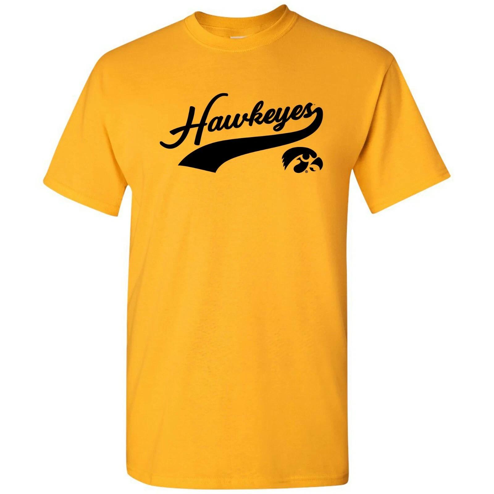Iowa Hawkeyes Baseball Jersey Script College University T-Shirt - Gold 3XL
