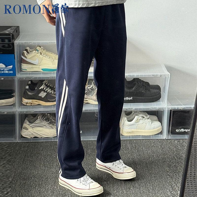 Romon Men s Striped Ice Silk Wide-Leg Casual Pants L