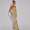 Women's Square Neck Sleeveless Maxi Dress Fitted High Waist Sequin Mermaid Evening Dress