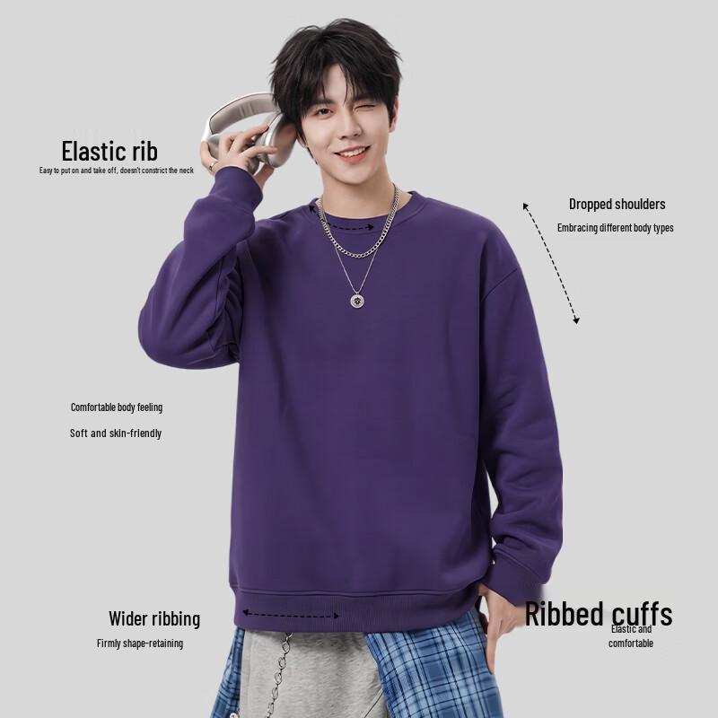 Jeanswest Men's Letter Print Loose Fit Crewneck Sweatshirt