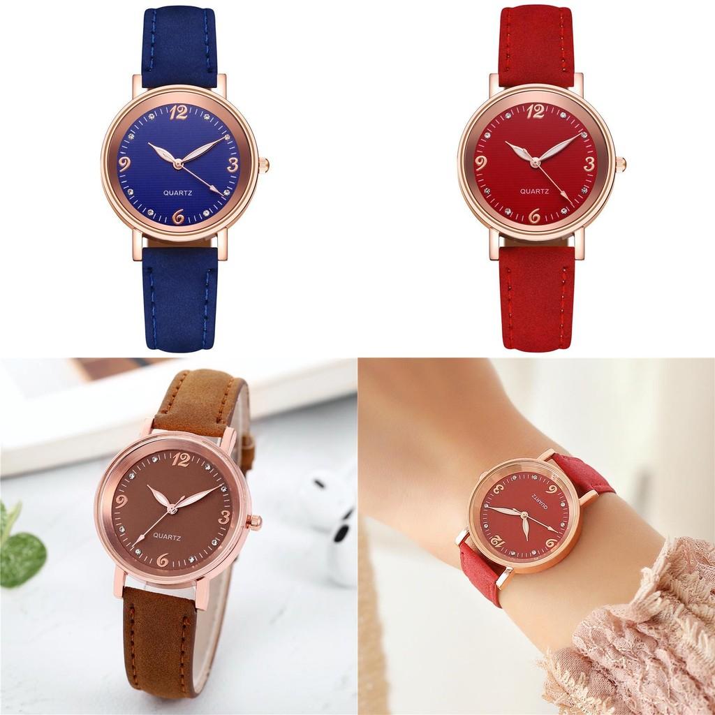 Fashionable Ladies' Quartz Watch With Decorative Night Light And Leather Strap