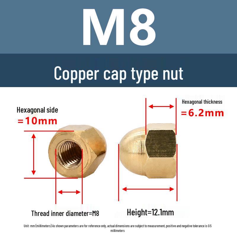 Yigu Brass Hexagonal Cap Nuts and Screws - M3, M4, M5 Decorative Ball Head