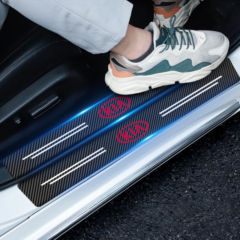 4Pcs Carbon Fiber Car Door Sill Protection Sticker Anti-scratch Refit 3D Sticker For Kia Rio Ceed Sportage Cerato Soul Sorento K2 K5 K6 K7 K8 Flip