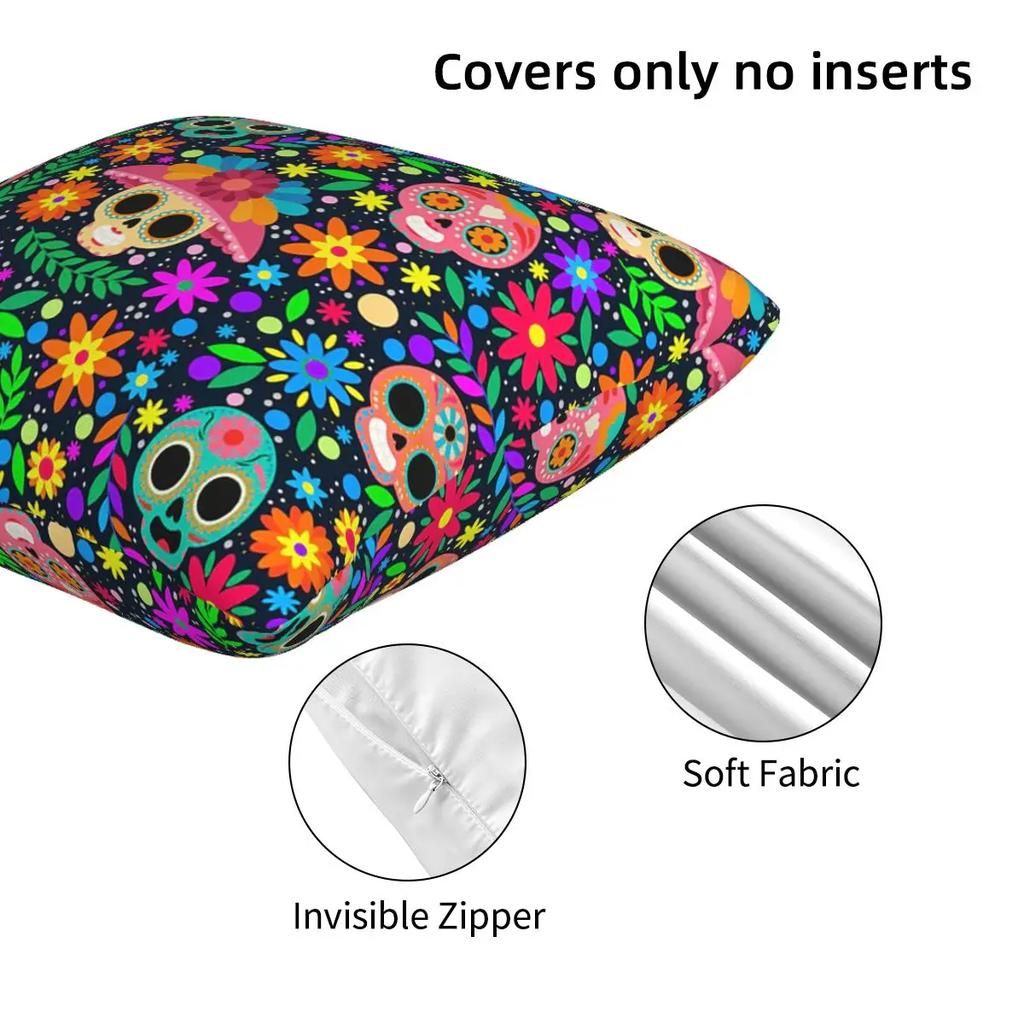 Sugar Skull Mexican Flower Halloween Day Of The Dead 2 Pcs Square Pillowcase Pillow Cover Cushion Comfort Throw Pillow For Home