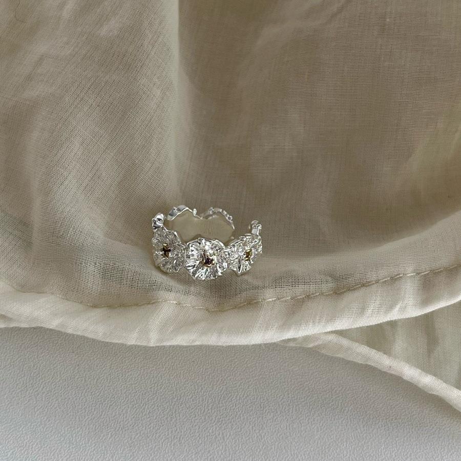 Vintage Multi-layer Winding Zircon Texture Flower Ring Female Index Finger Ring Ins Cold Wind Open Ring