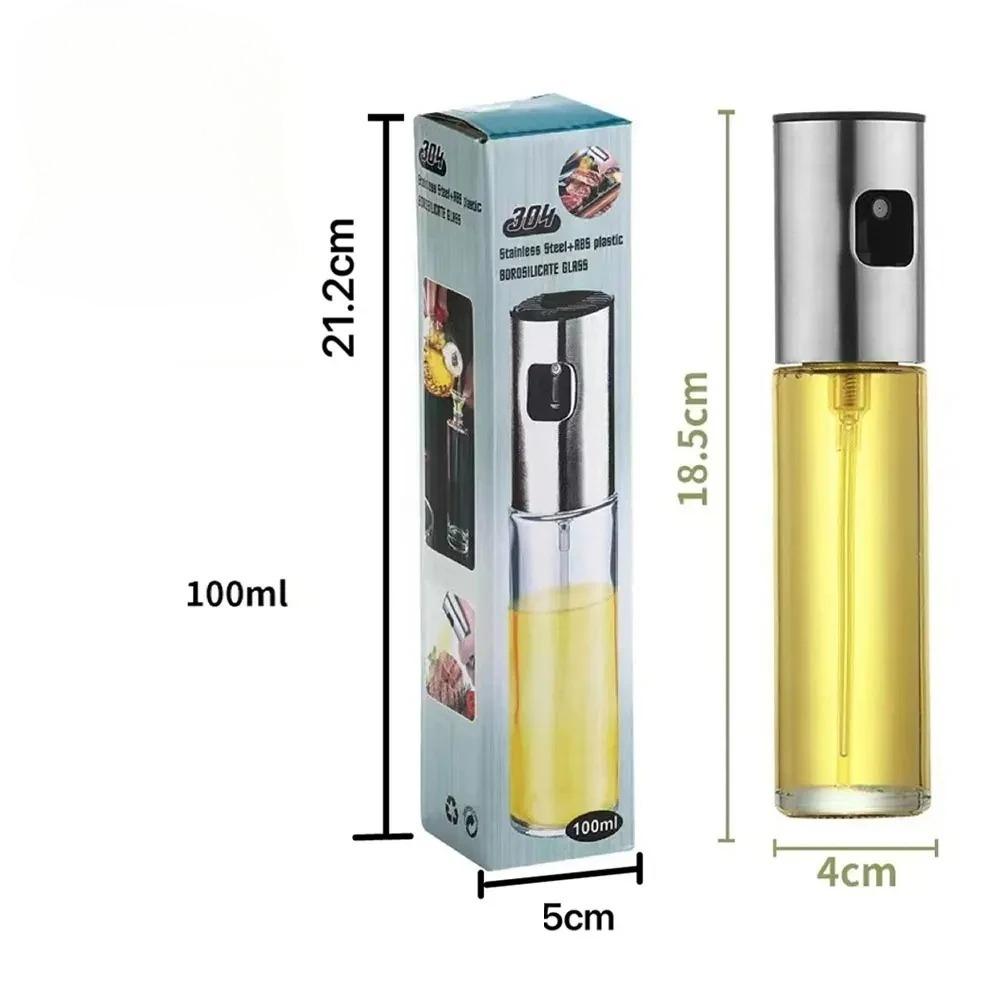 1pc Oil Spray Bottle 304 Stainless Steel Pressurized Spray Glass Kitchen Olive Edible Oil Barbecue Bottle Restaurant Barbecue