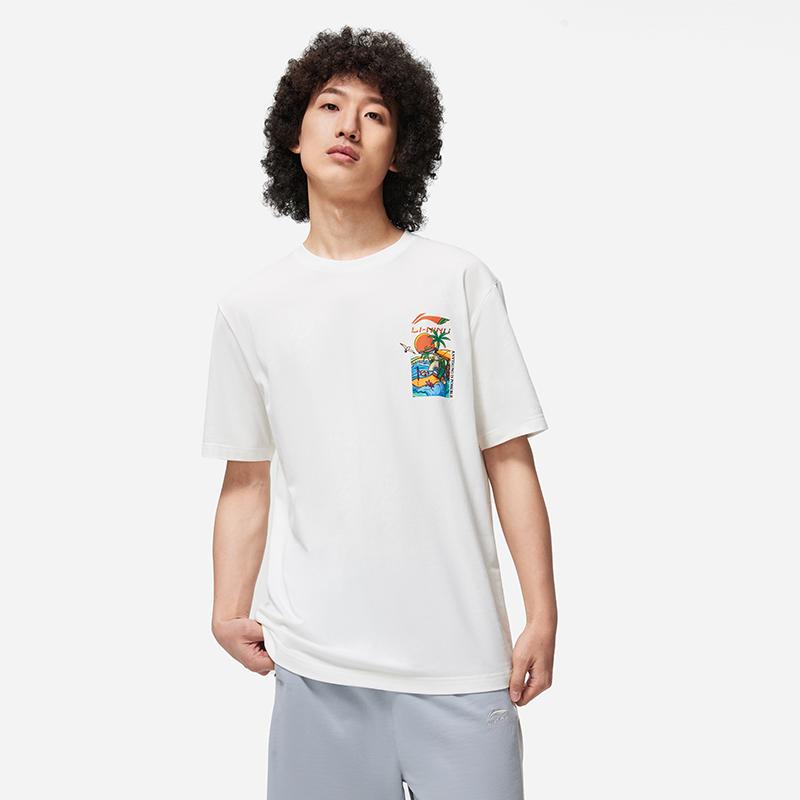 Li Ning Sports Lifestyle Series Quick-Dry Cool Logo Print Drop Shoulder Comfortable Breathable Summer Short Sleeve T-Shirt Unisex Tops AHSU787-1