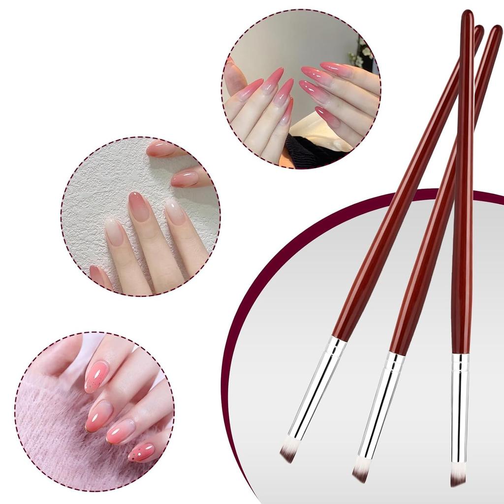 3 Pcs Nail Art Brush Ombre Nail Brush Wooden Ombre Nails Art Gradient Painting Brushes Gradual Color Blooming Nails Drawing Pen Manicure Gel Polish