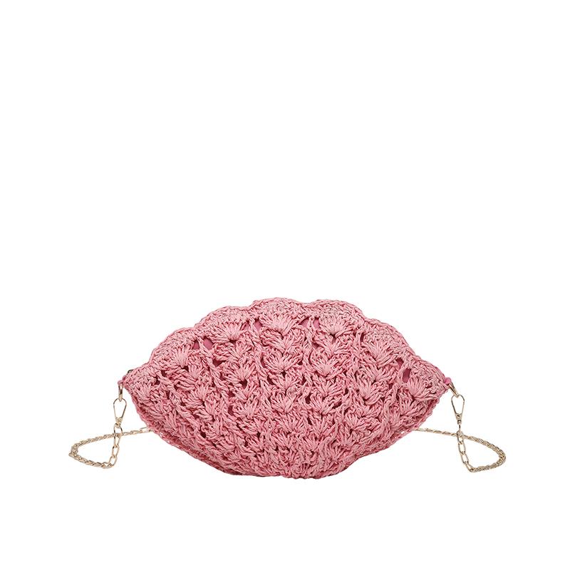Boho Shell Shape Solid Straw Chains Crossbody Bag Handmade Crochet Woven Beach Shoulder Bag for Women Summer Vacation Holiday