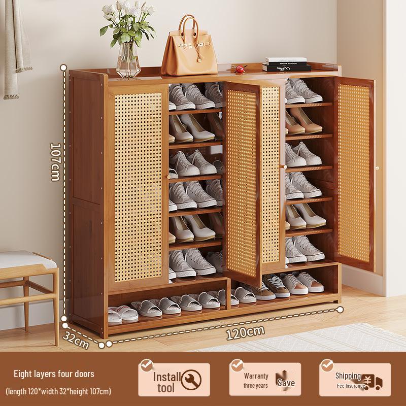 Japanese Rattan Dustproof Shoe Cabinet - Compact, Large-Capacity Entryway Storage Rack