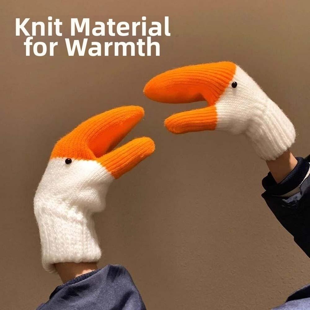 Fashion Orange Cartoon Goose Gloves Polyester Windproof Winter Knitted Gloves Warmer Thickened Anti-cold Mittens Outdoor