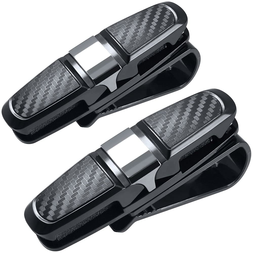 FineGood Car Sun Visor Glasses Holder with Ticket Card Silver Holder, Sunglasses/Eyeglasses Clip, 2-Piece Set, (FG-glasses_holder_2)