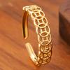 Women Ring Hollow Copper Coin Shape Adjustable Opening Design Finger Ring Fortune-Boosting Ring Versatile Jewelry Gift
