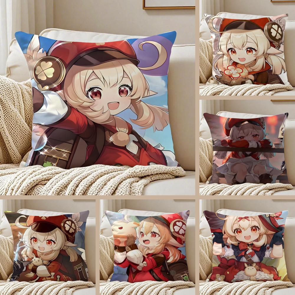 mmiHoYo KKlee GGenshin Impact Cushion Cover Pillowcase Antidustmite Invisible Zipper Short Plush Sofa Cushion