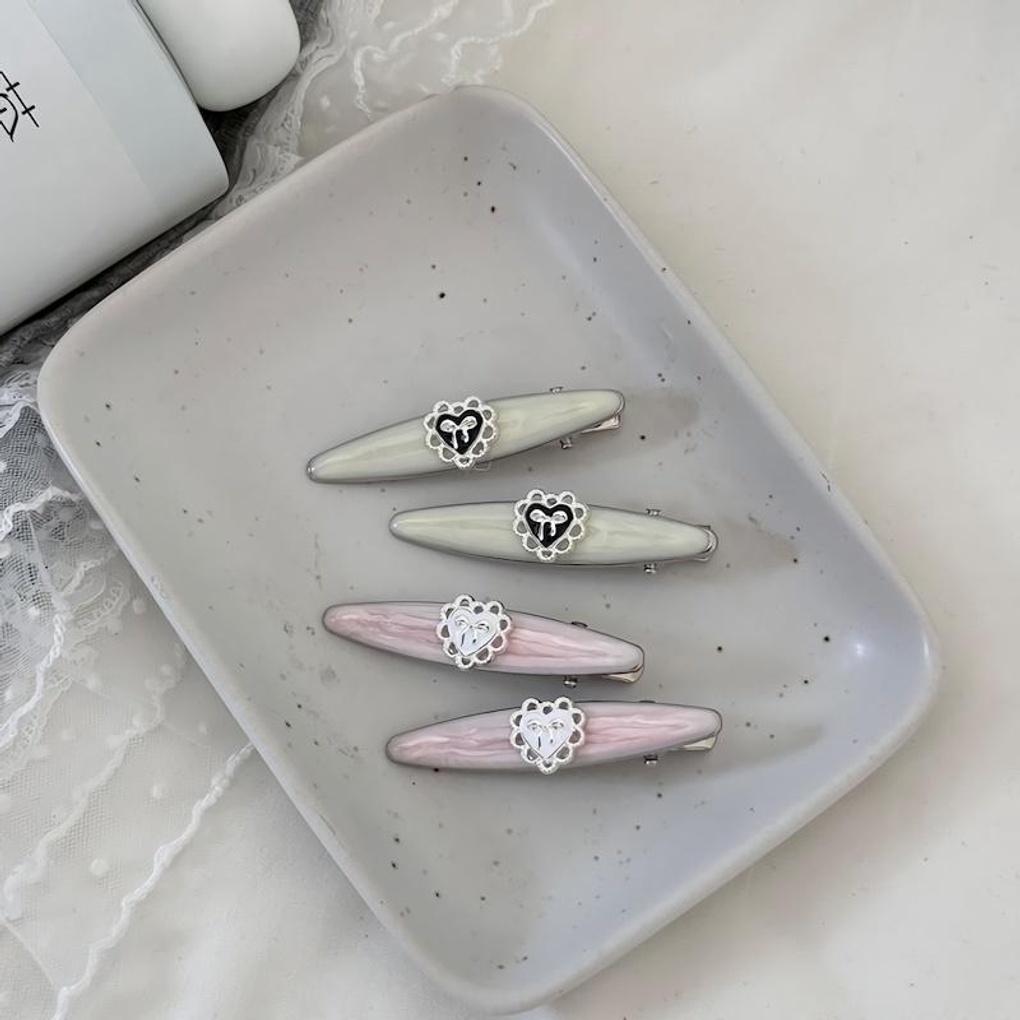 Women s Marvel Punching Heart Ribbon Clip Pin Hairpin pink