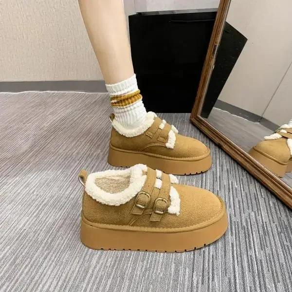 Fashion Women's Thick-soled Loafers Fur Round-toe Casual Sneakers Flat Shoes New Dress Winter Solid Color Keep Warm Breathable Versatile