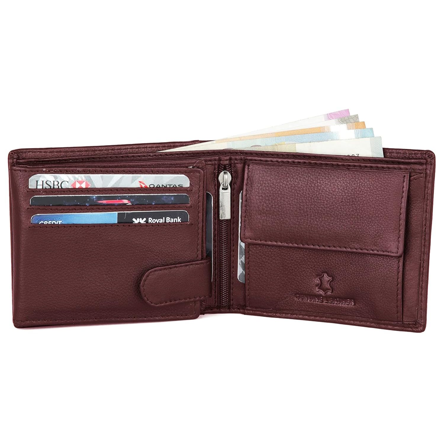 Классический кожаный мужской кошелек (серый) красный — фото 11