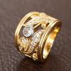 New business style ring, hollow leaf pattern wide version ring, two-color zircon-plated jewelry.