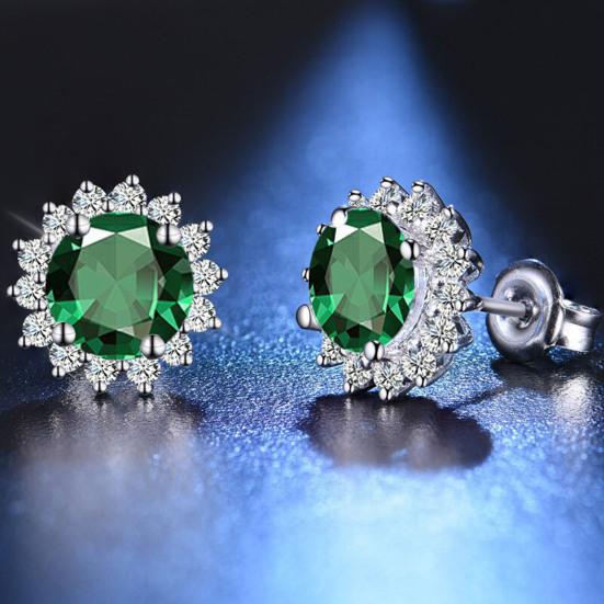 1 Pair Stud Earrings Sunflower Shape Cubic Zirconia Inlaid Ear Studs Women Geometric Earrings